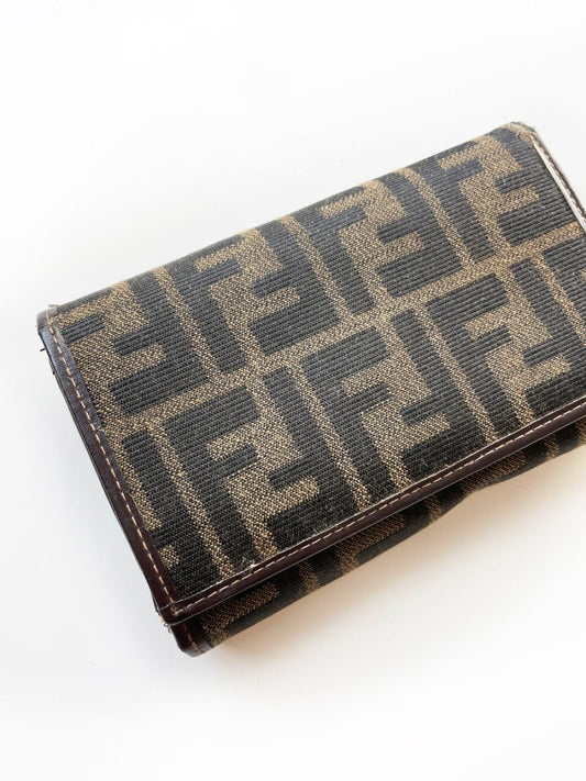 vintage 00s fendi woven zucca tri - fold wallet - good market thrift store