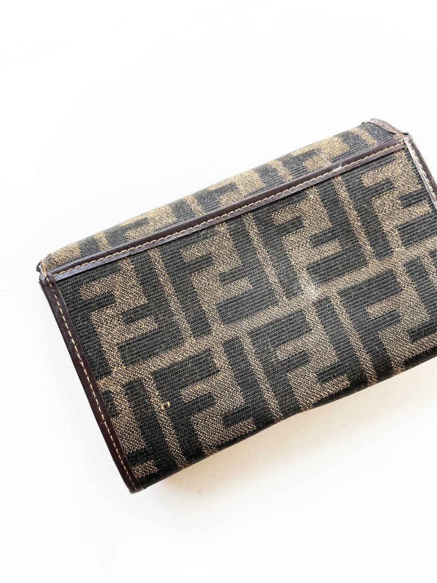 vintage 00s fendi woven zucca tri - fold wallet - good market thrift store