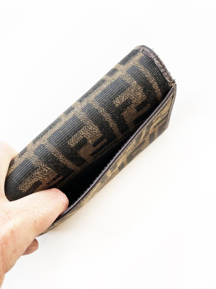 vintage 00s fendi woven zucca tri - fold wallet - good market thrift store