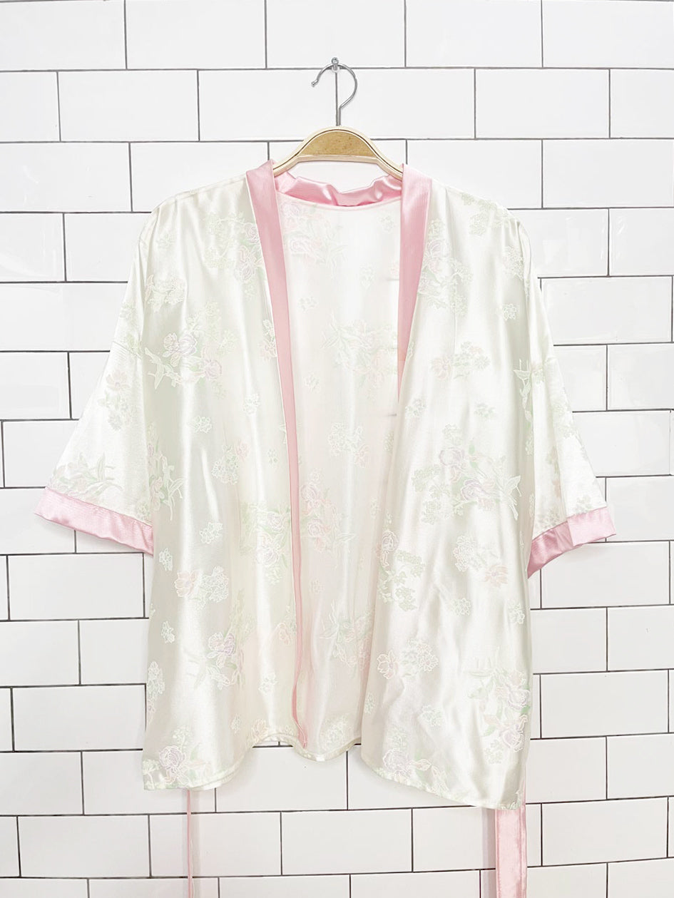 vintage 80s charlin floral satin belted short robe