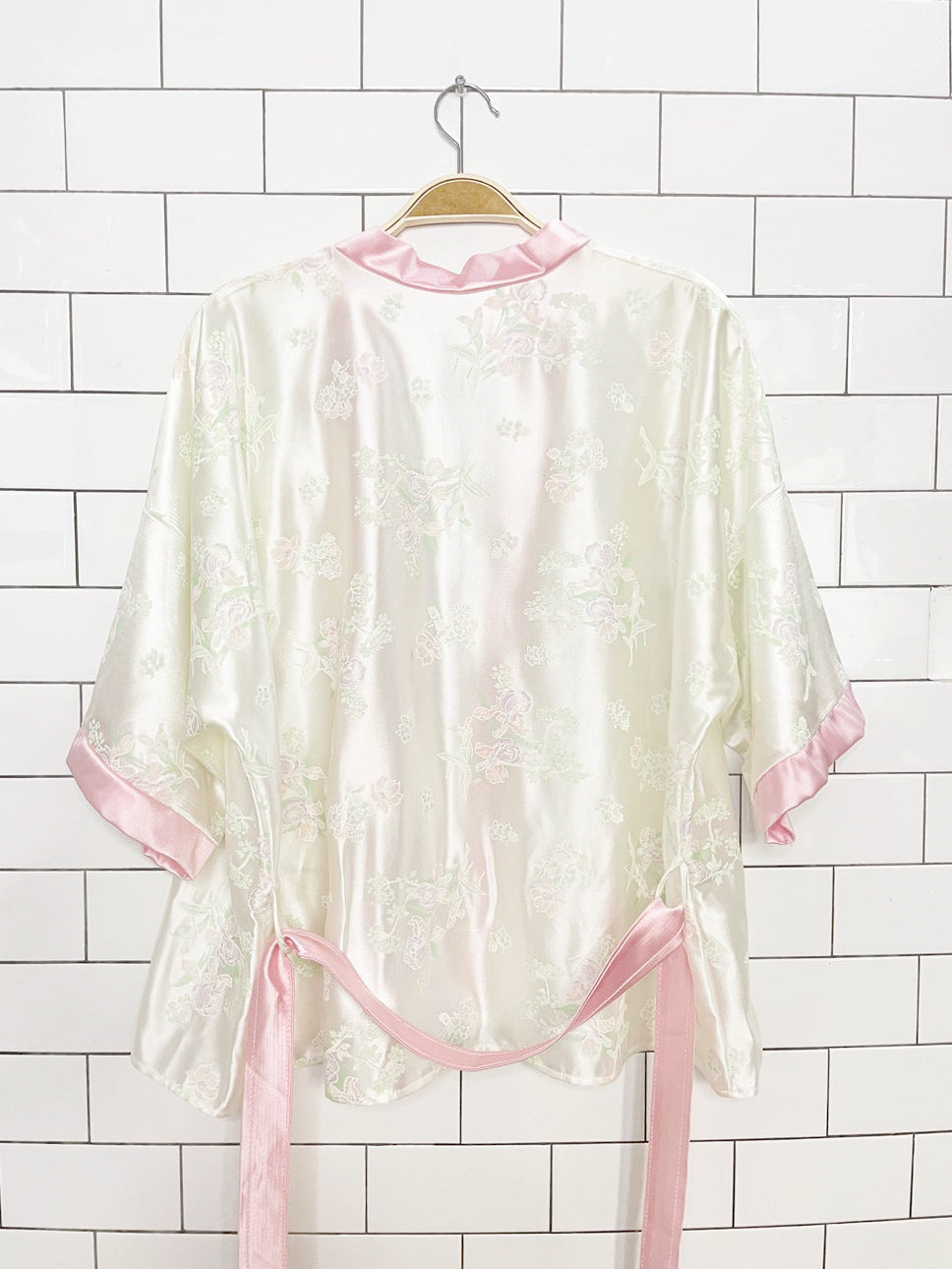 vintage 80s charlin floral satin belted short robe