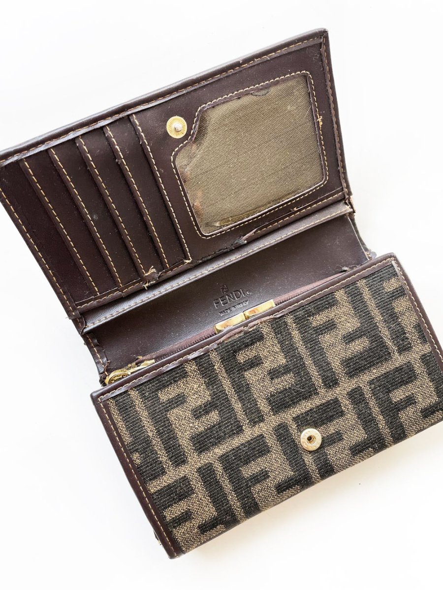 vintage 00s fendi woven zucca tri - fold wallet - good market thrift store