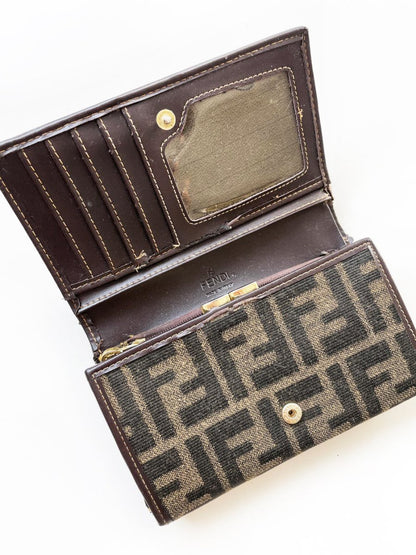 vintage 00s fendi woven zucca tri - fold wallet - good market thrift store