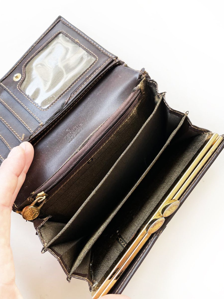 vintage 00s fendi woven zucca tri - fold wallet - good market thrift store