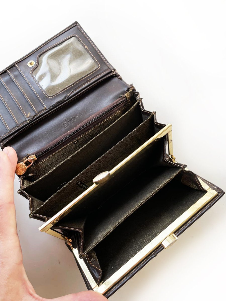 vintage 00s fendi woven zucca tri - fold wallet - good market thrift store