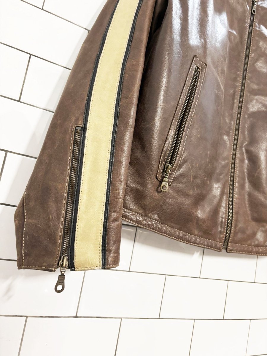 vintage danier striped leather biker jacket - good market thrift store