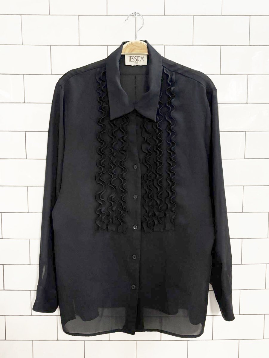 vintage 00s jessica plus chiffon draped tuxedo blouse - good market thrift store