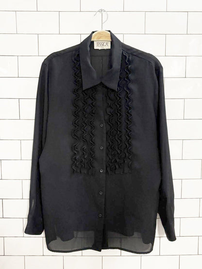 vintage 00s jessica plus chiffon draped tuxedo blouse - good market thrift store