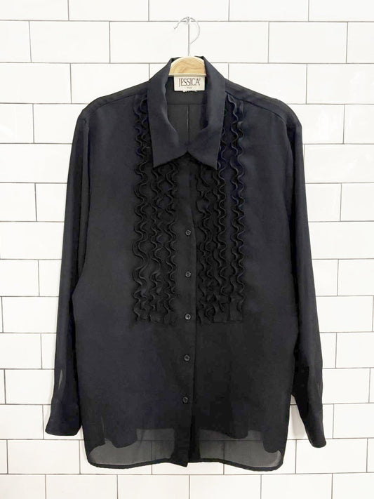 vintage 00s jessica plus chiffon draped tuxedo blouse - good market thrift store