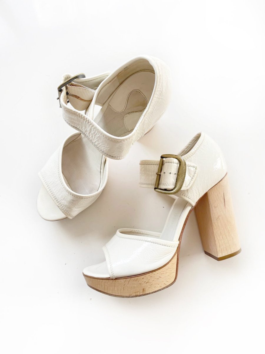 chloe retro mod patent leather platform wood block heels - good market thrift store