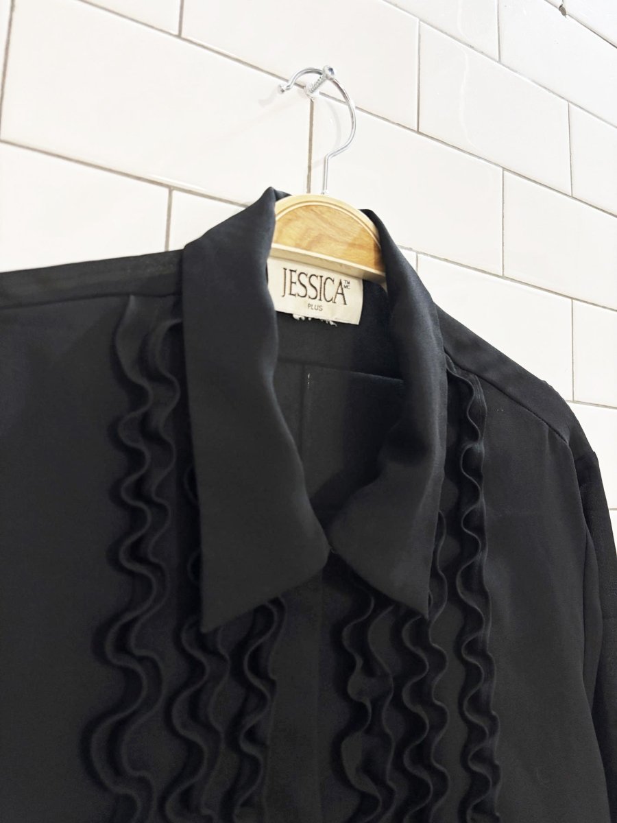 vintage 00s jessica plus chiffon draped tuxedo blouse - good market thrift store