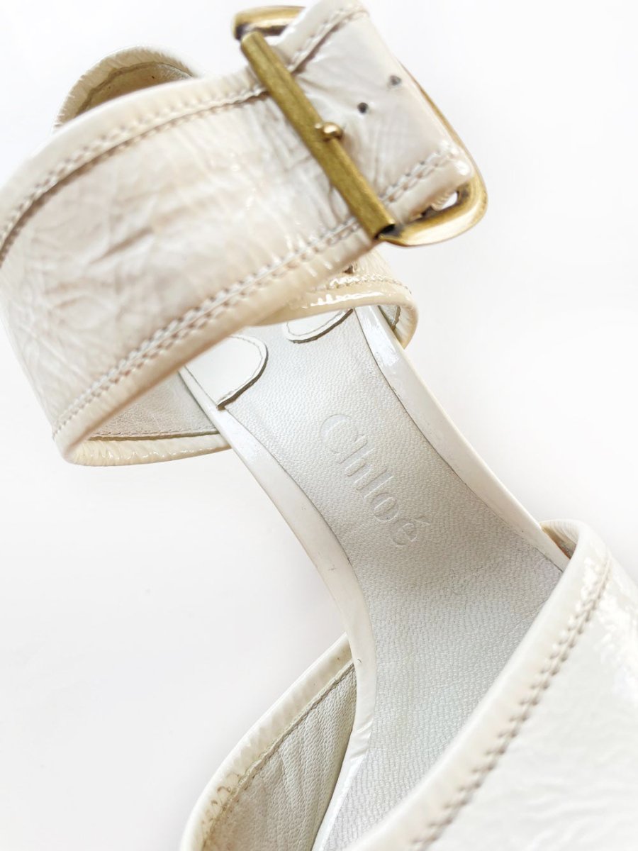 chloe retro mod patent leather platform wood block heels - good market thrift store