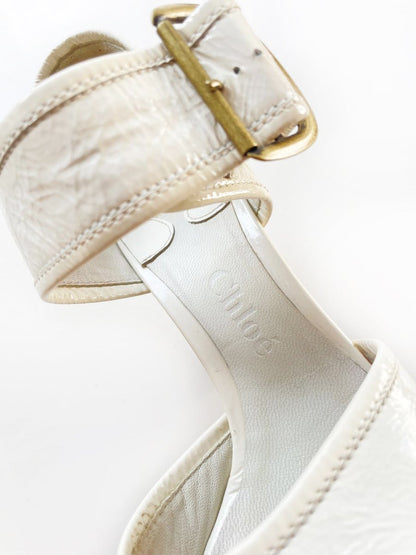 chloe retro mod patent leather platform wood block heels - good market thrift store