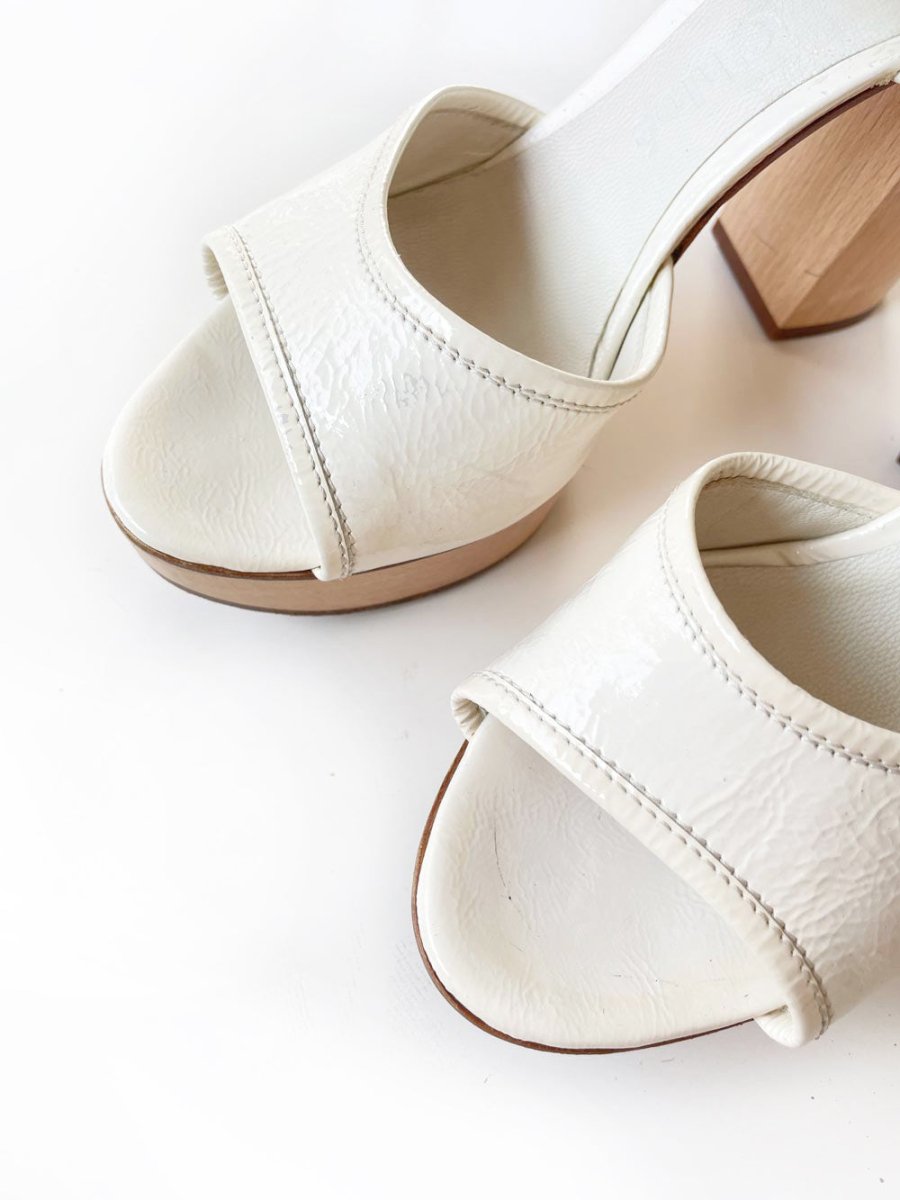 chloe retro mod patent leather platform wood block heels - good market thrift store