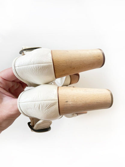 chloe retro mod patent leather platform wood block heels - good market thrift store