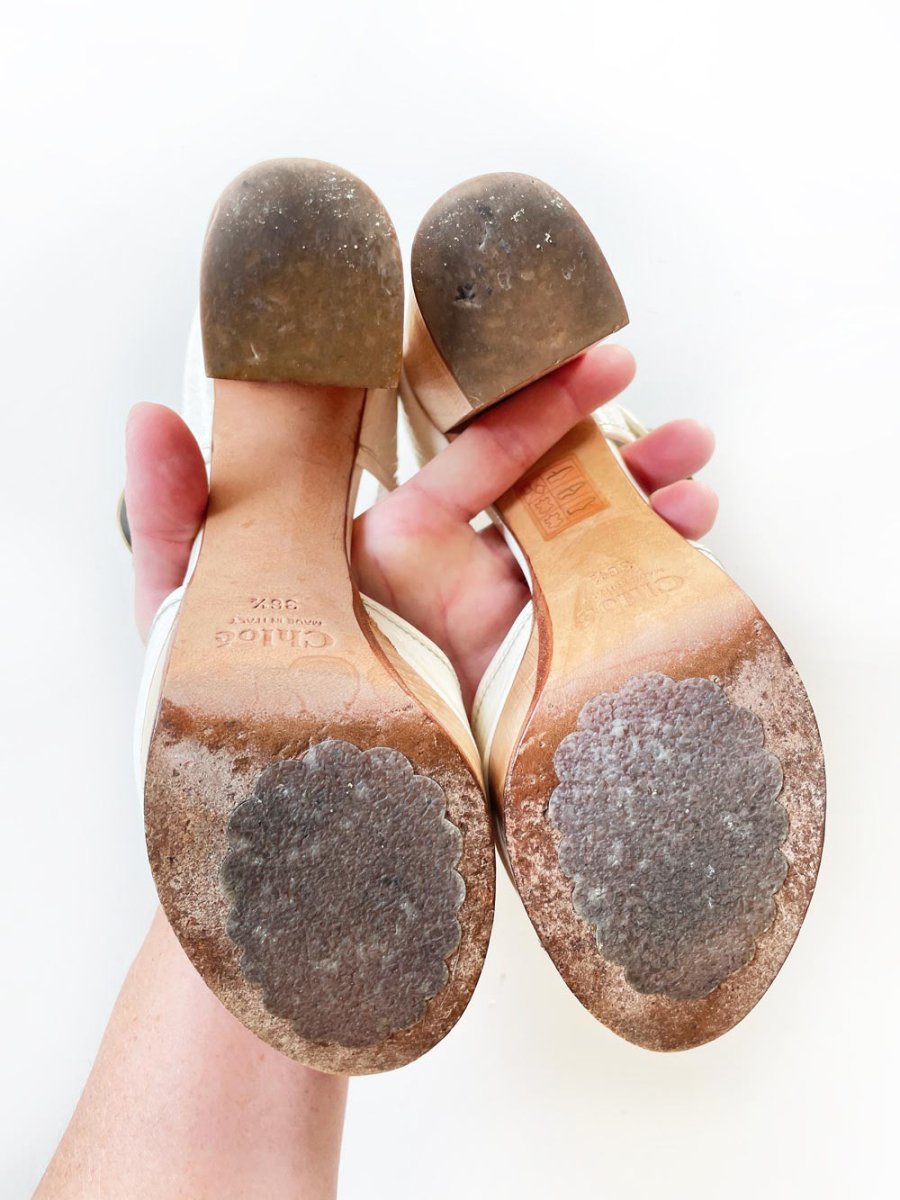 chloe retro mod patent leather platform wood block heels - good market thrift store