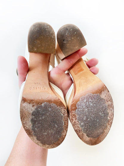 chloe retro mod patent leather platform wood block heels - good market thrift store