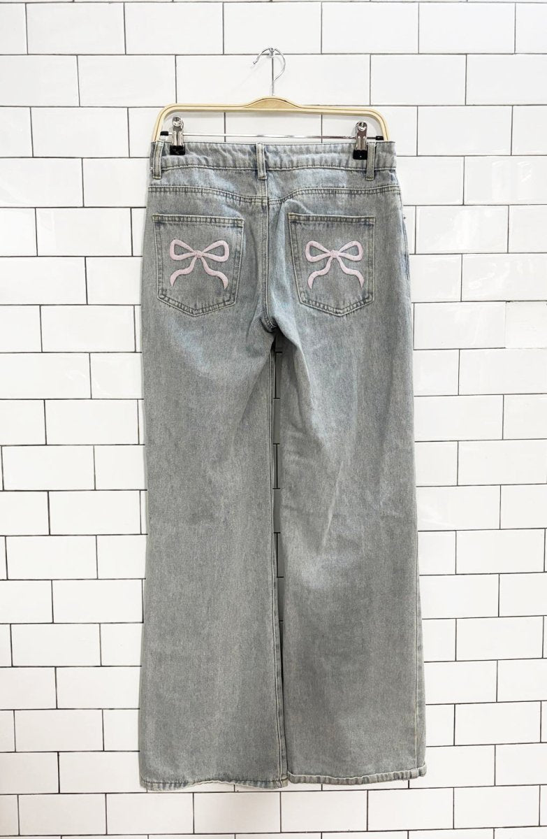 edikted y2k style ribbon pocket wide leg jeans - good market thrift store