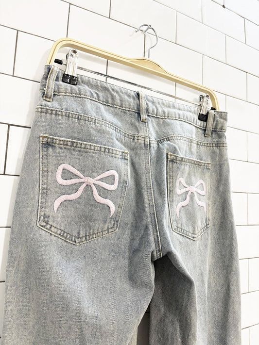 edikted y2k style ribbon pocket wide leg jeans - good market thrift store