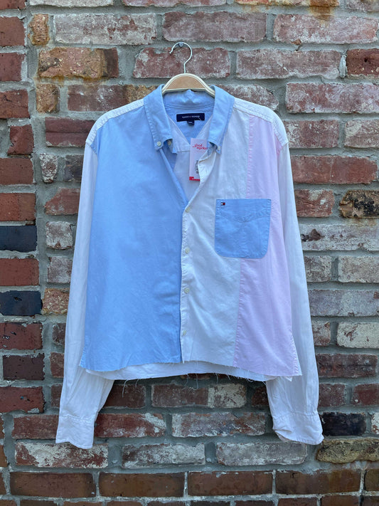 tommy hilfiger cropped colour block shirt