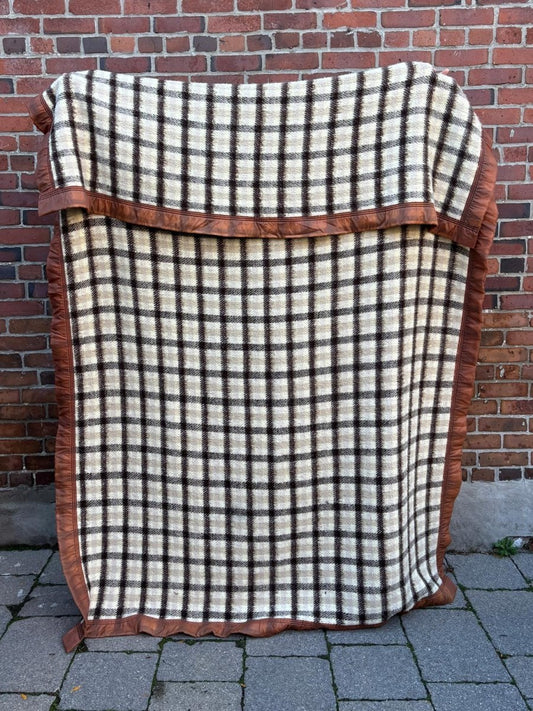 vintage plaid blanket with satin trim | made in brazil - good market thrift store