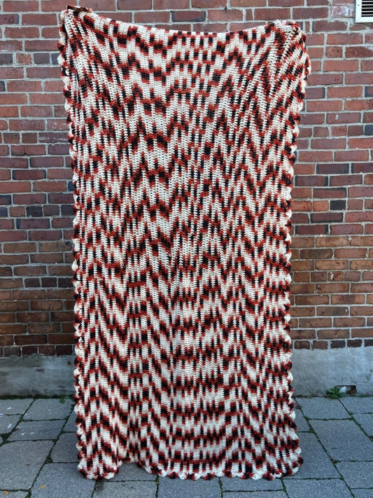 handmade knit chevron fall colours throw blanket - good market thrift store