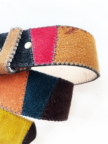 vintage salvatore ferragamo belt buckle with vintage boho patchwork leather belt - good market thrift store