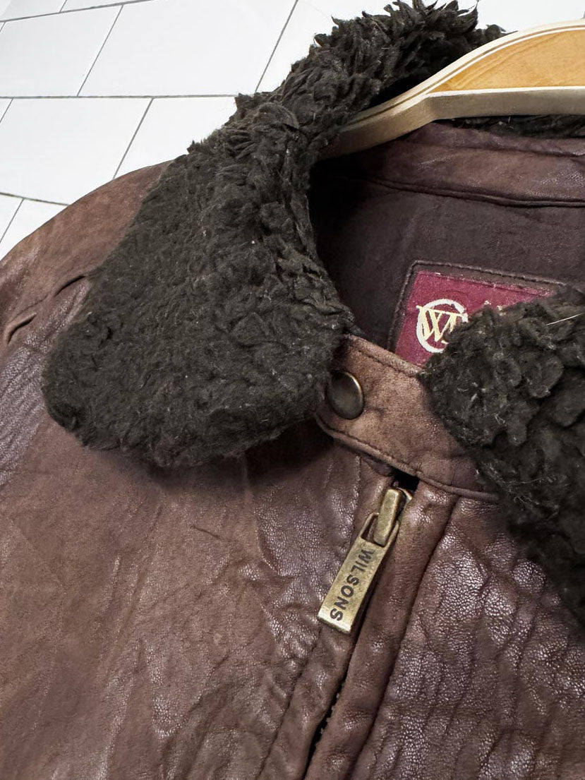 vintage wilsons butter leather faux fur collar bomber jacket | removable collar | lambskin