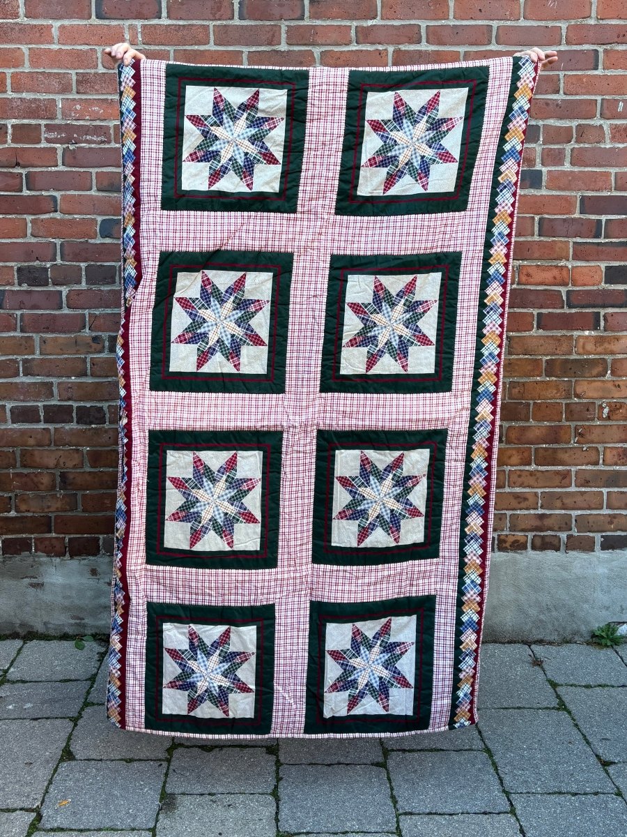 vintage 00s handmade quilt star country plaid throw blanket - good market thrift store