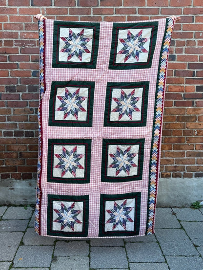 vintage 00s handmade quilt star country plaid throw blanket - good market thrift store