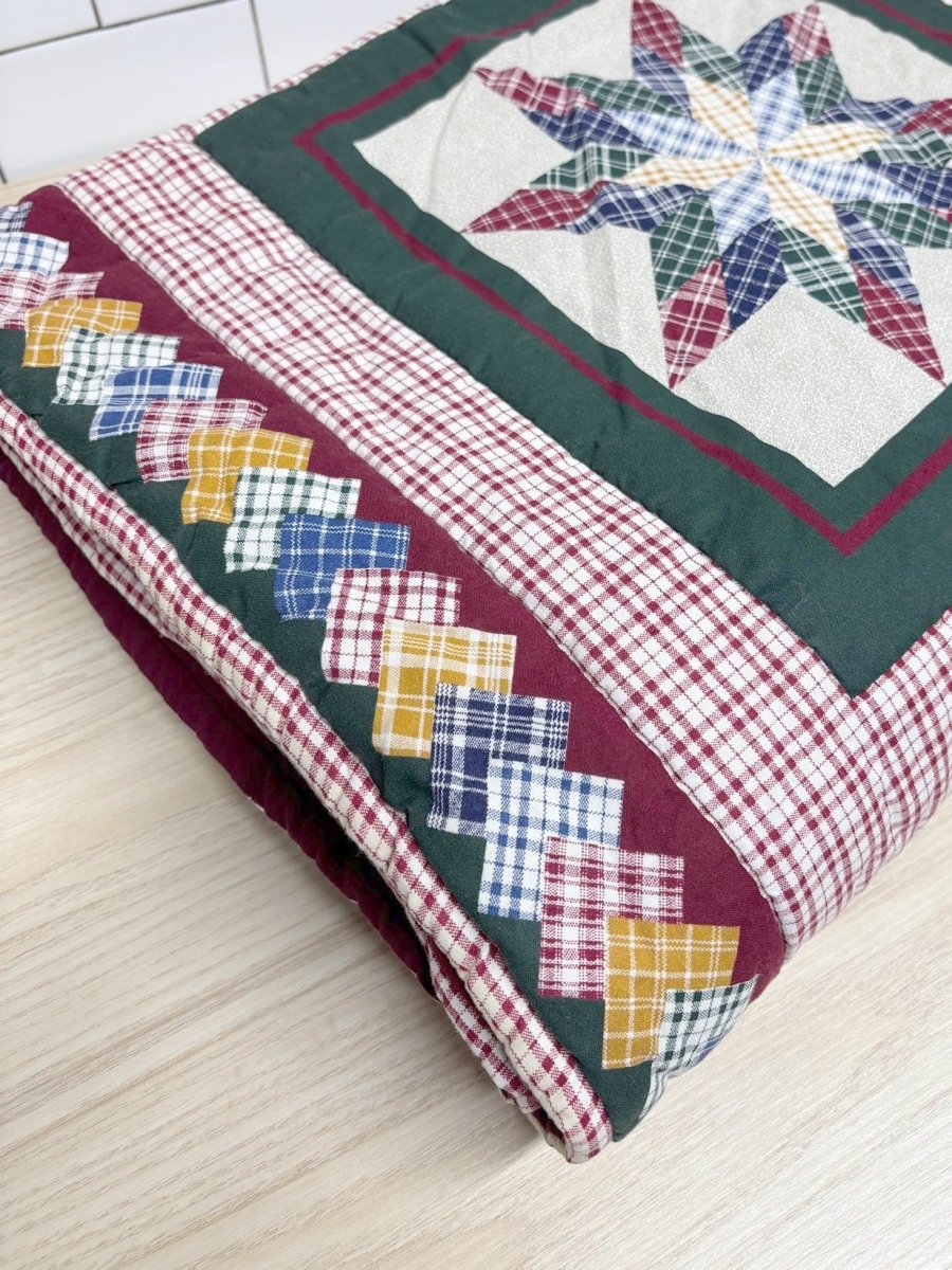 vintage 00s handmade quilt star country plaid throw blanket - good market thrift store