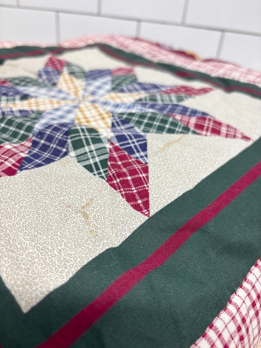 vintage 00s handmade quilt star country plaid throw blanket - good market thrift store