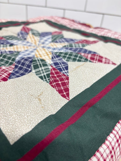 vintage 00s handmade quilt star country plaid throw blanket - good market thrift store