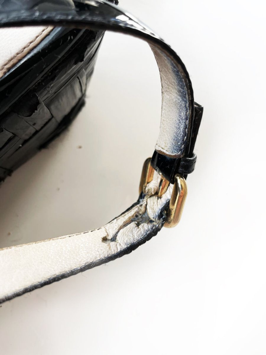 prada patent leather slingback platform raffia sandals - good market thrift store