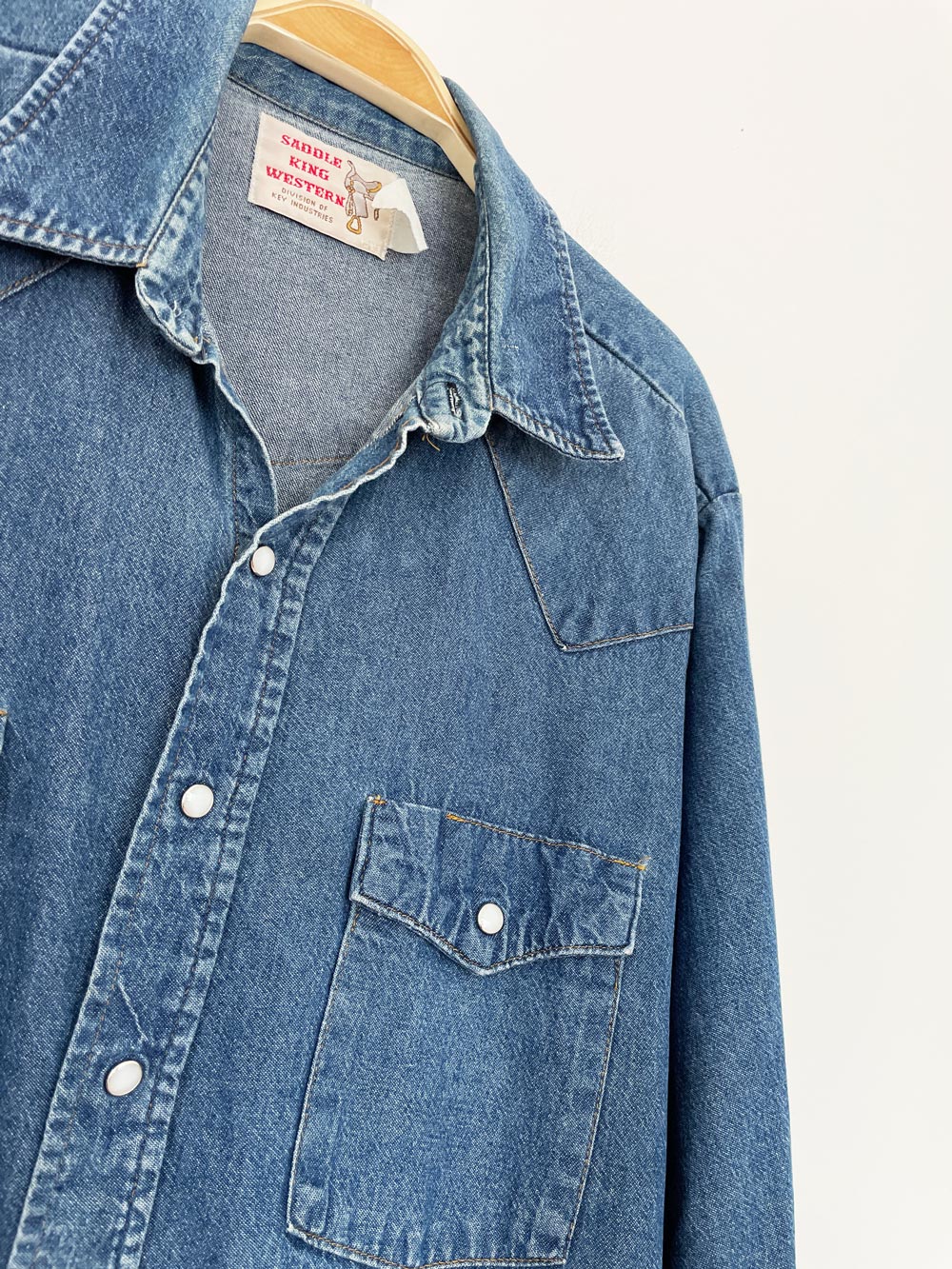 vintage saddle king western full button snap denim shirt