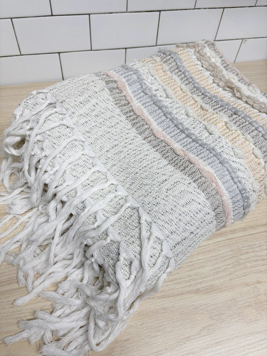 alex and zoe boho woven fringe edge throw blanket - good market thrift store