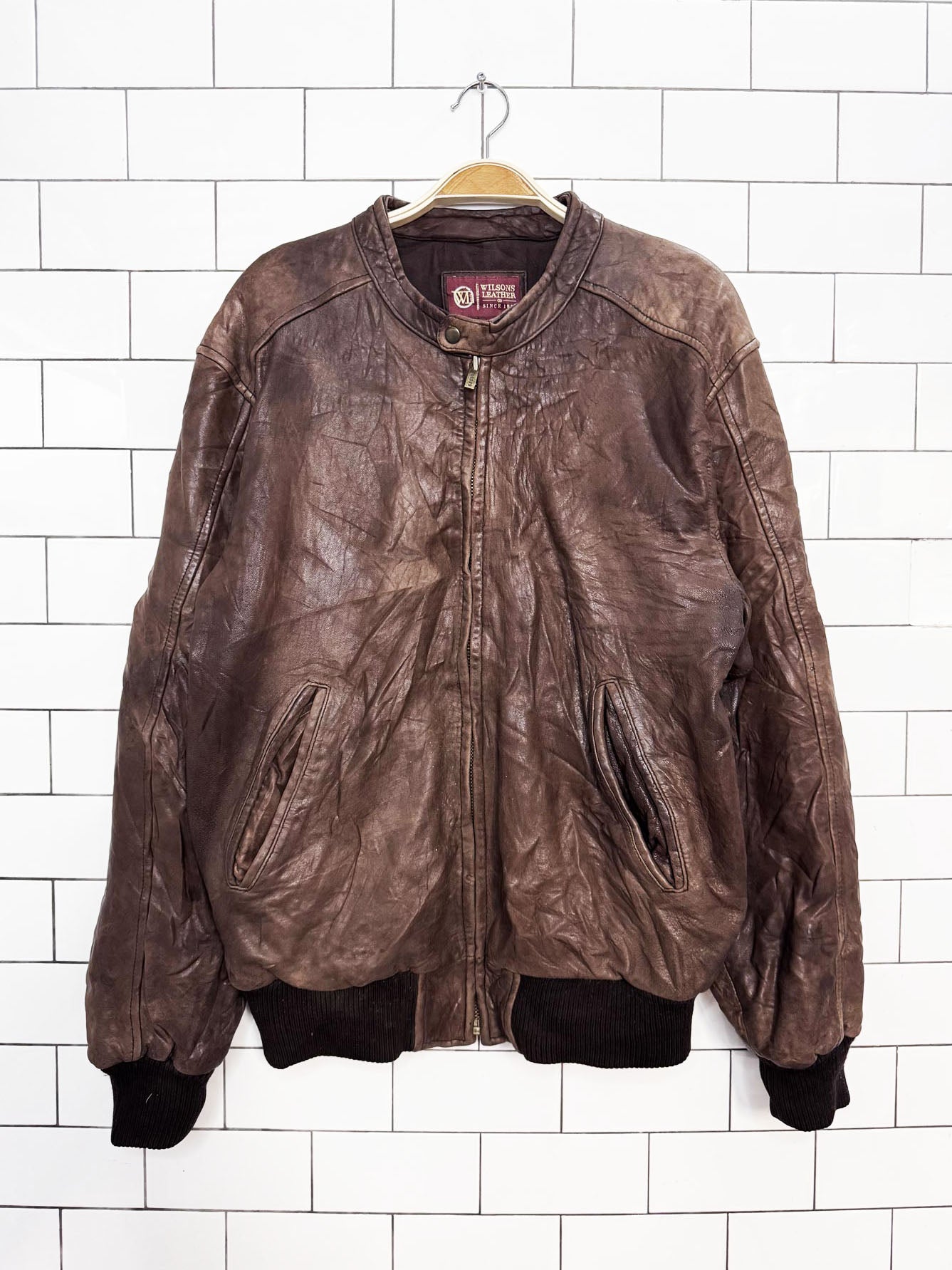vintage wilsons butter leather faux fur collar bomber jacket | removable collar | lambskin