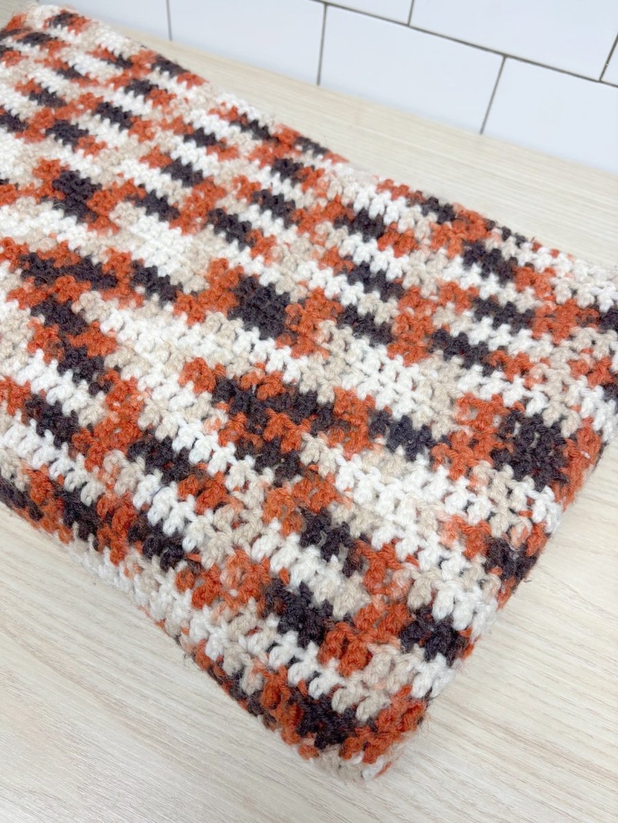 handmade knit chevron fall colours throw blanket - good market thrift store