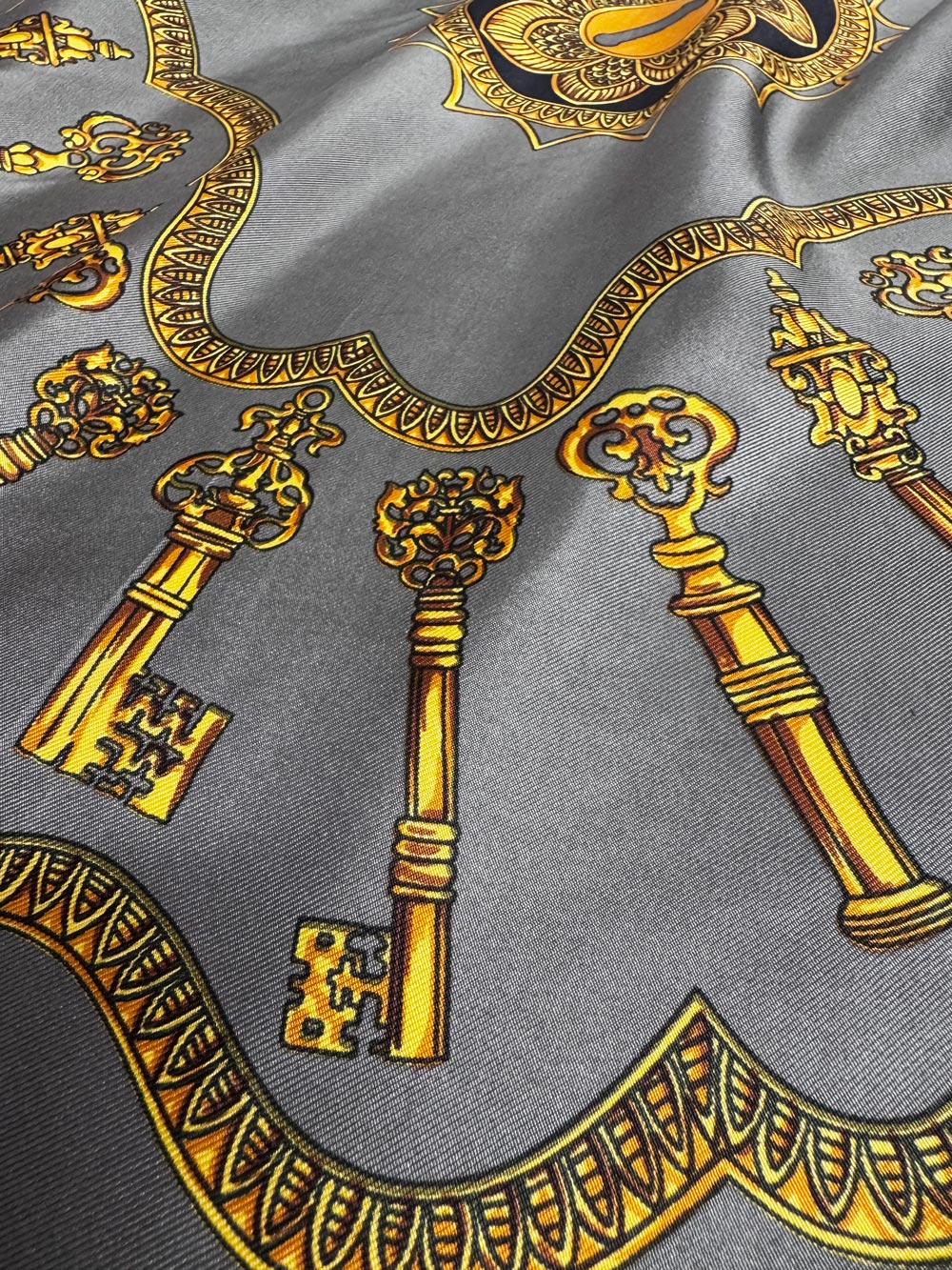 vintage 100% silk key scroll square scarf | rolled edge