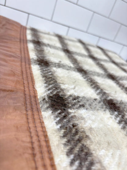 vintage plaid blanket with satin trim | made in brazil - good market thrift store