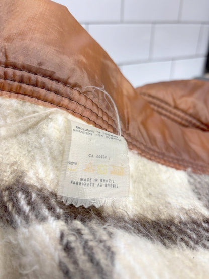 vintage plaid blanket with satin trim | made in brazil - good market thrift store