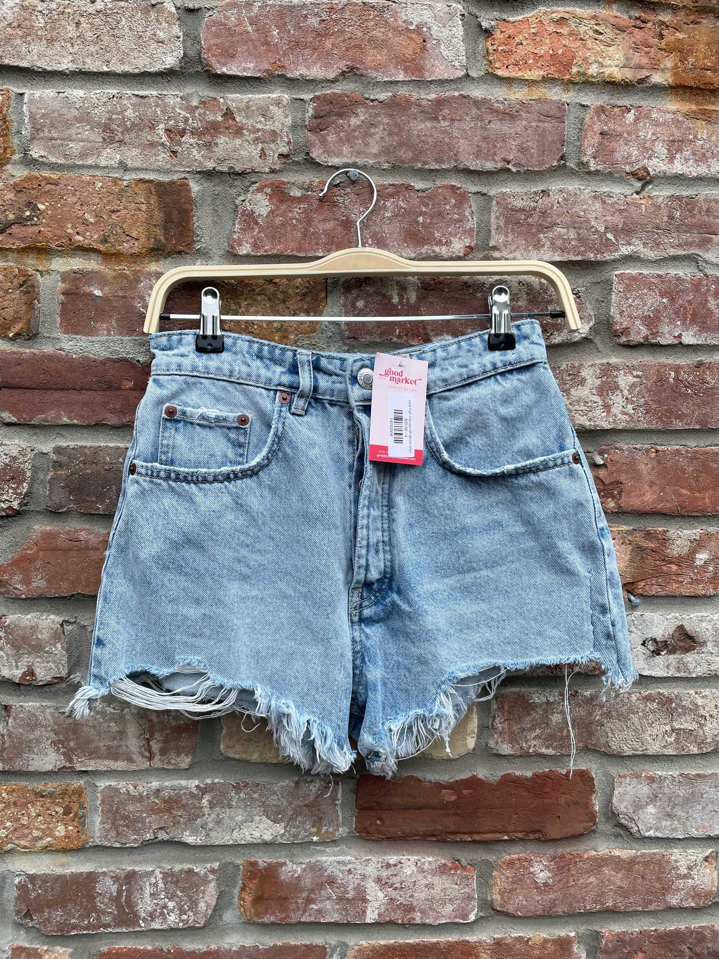 zara high rise cut off denim shorts