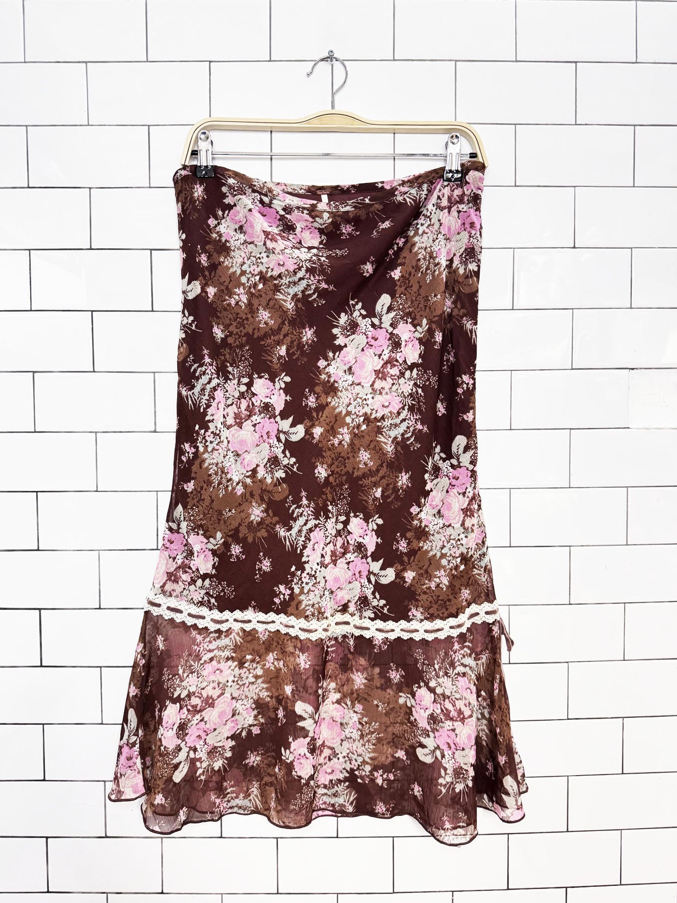 free people romantic roses floral chiffon midi skirt | made in India