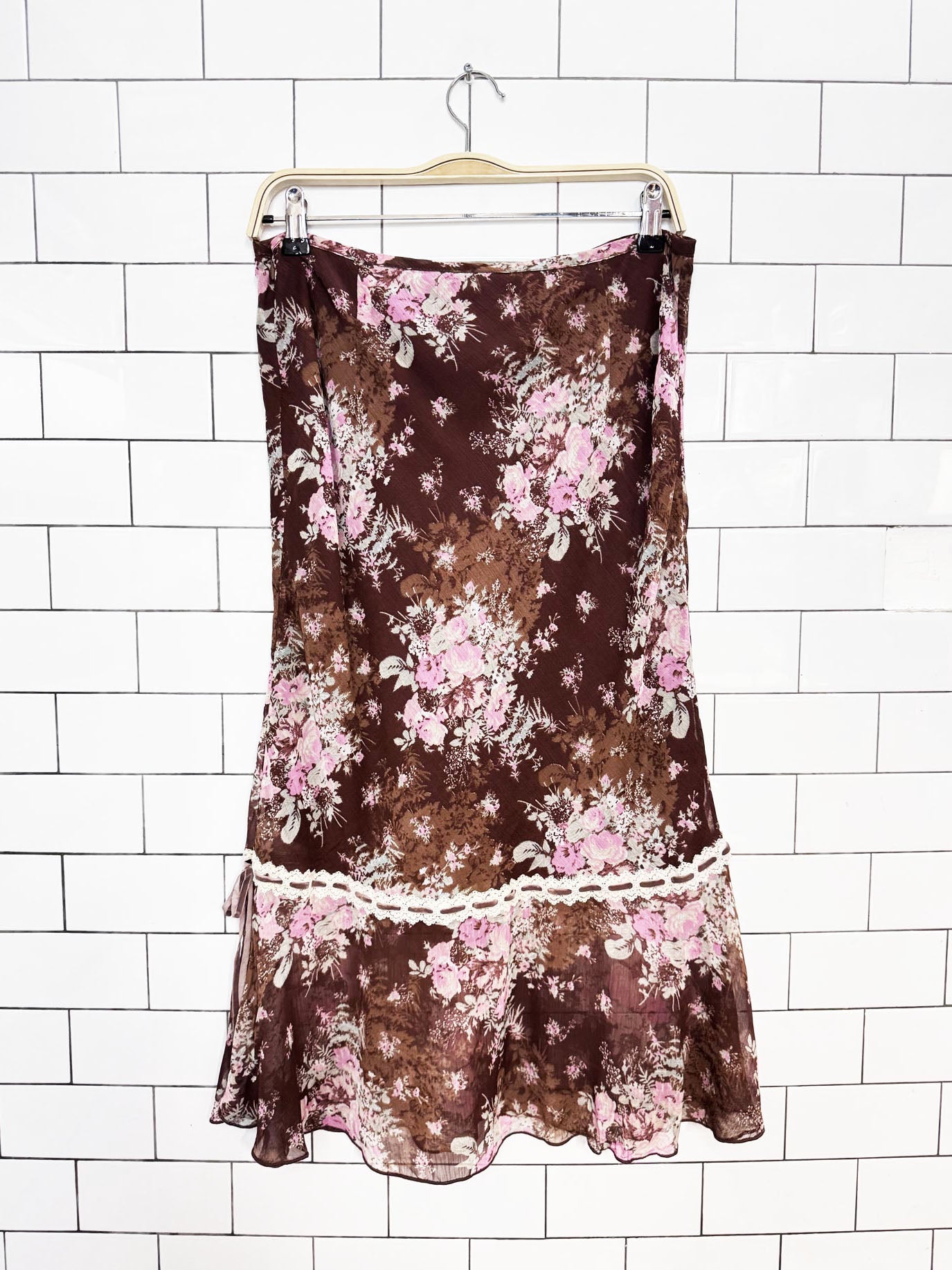 free people romantic roses floral chiffon midi skirt | made in India