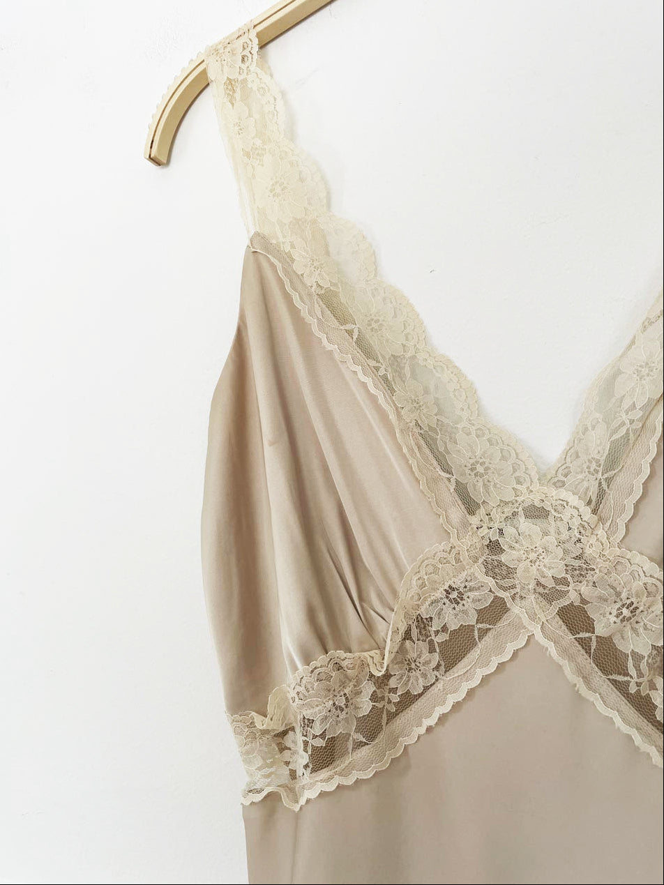 abercrombie satin lace trim maxi slip dress
