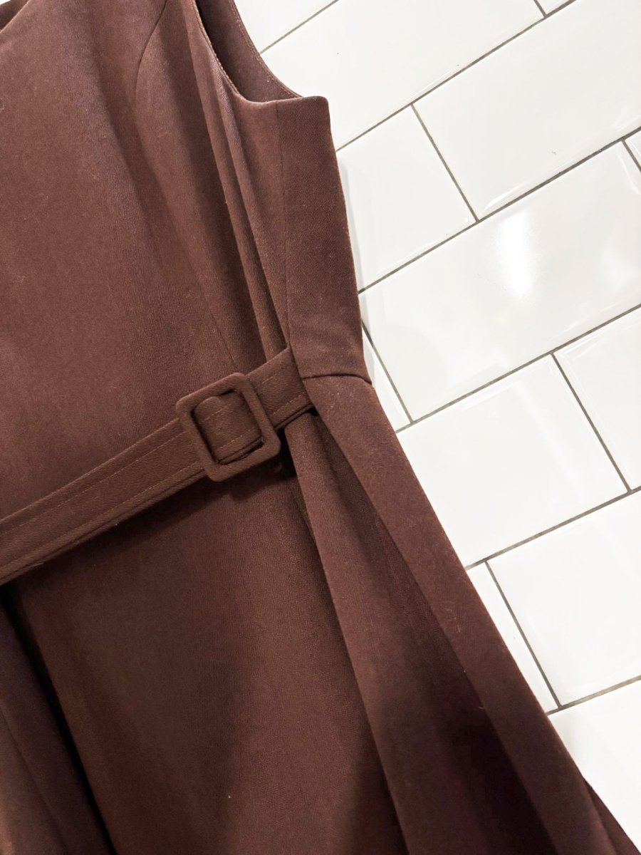 vintage 90s love field wool - blend pleated back belted midi dress | made in japan - good market thrift store