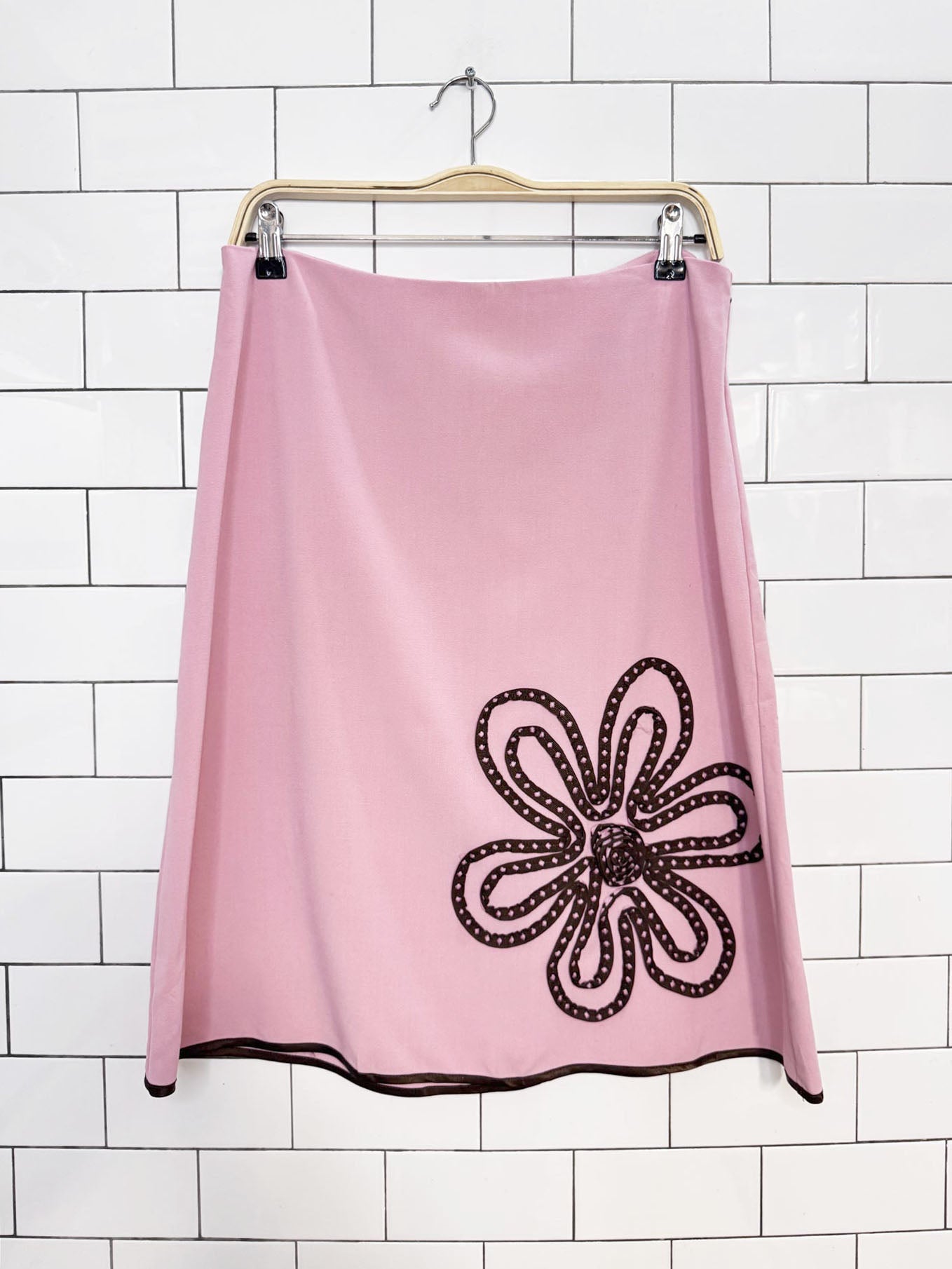 y2k heart soul flower ribbon applique knee-length skirt