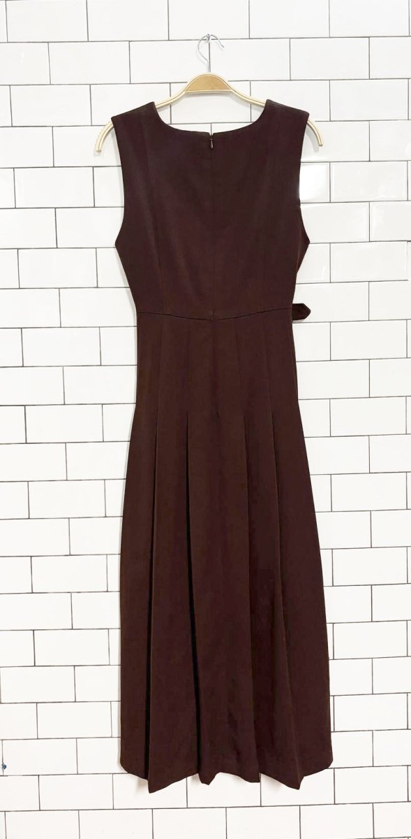 vintage 90s love field wool - blend pleated back belted midi dress | made in japan - good market thrift store