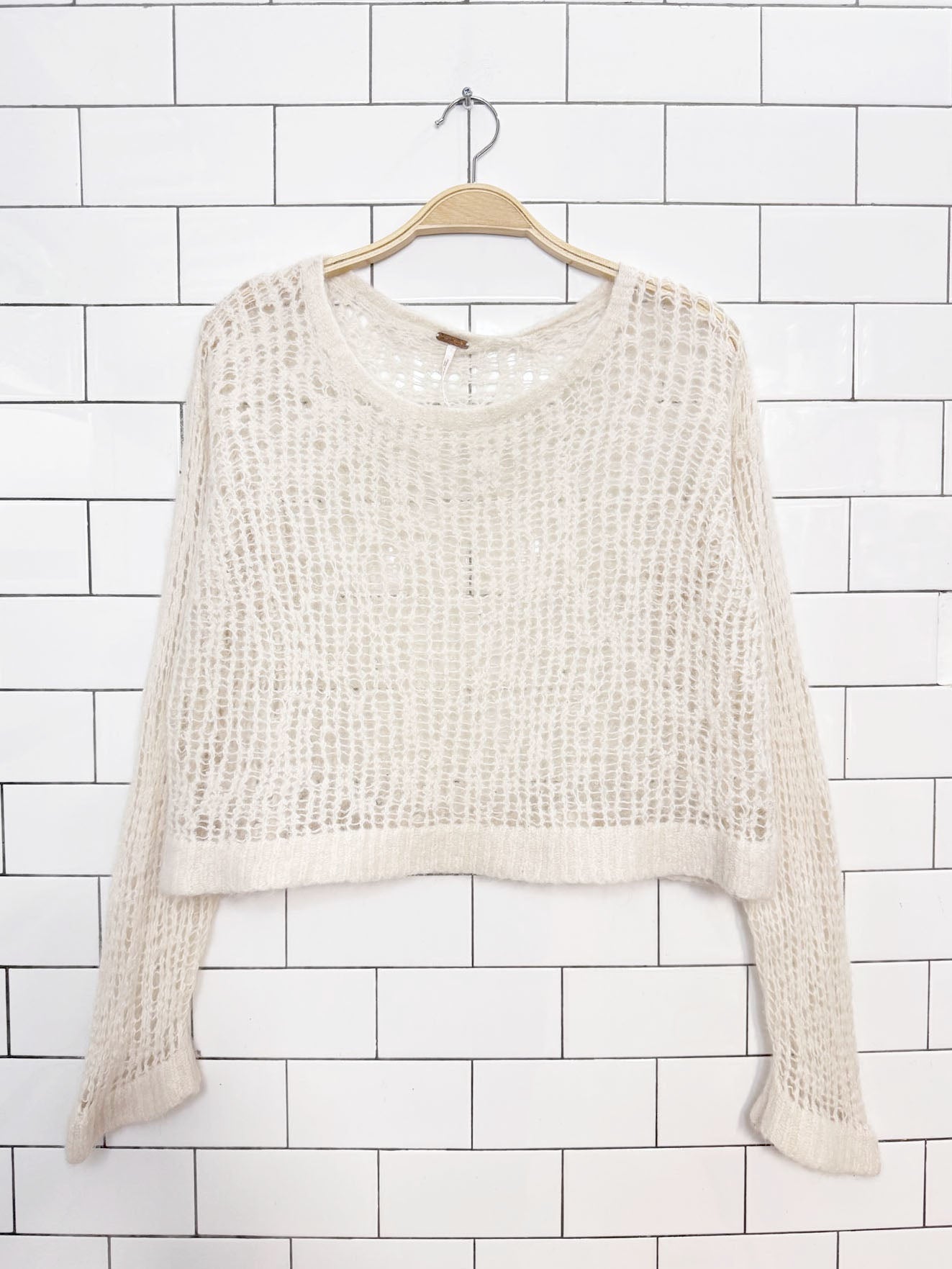 free people alpaca-wool open knit cropped sweater