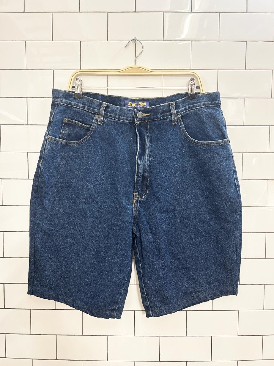 vintage 00s silver blue baggy denim long shorts - good market thrift store